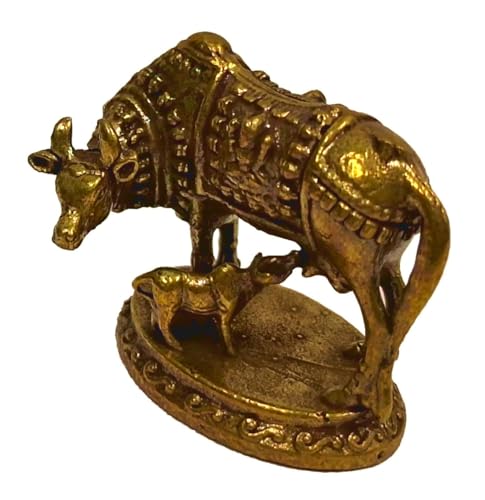 Estatua Miniatura Kamdhenu Vaca y Ternero en Latón miniatura 4