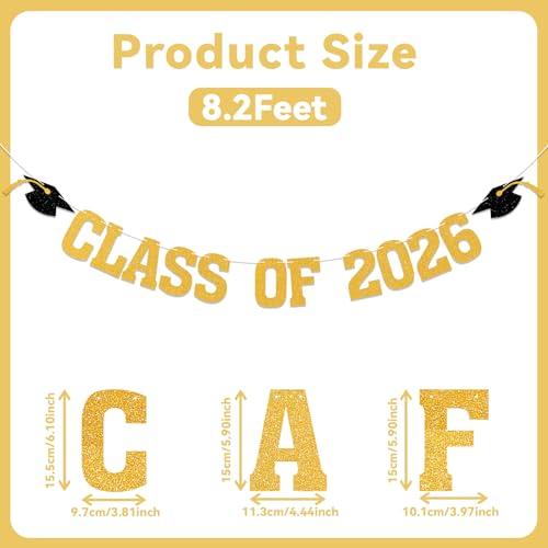 2026 Graduation Decorations - Gold Glitter Class of 2026 Banner, We are So Proud of You, Congrats Grad 2026, 2026 Graduation Party Decorations (Pre-Assembly) (Gold) by Yochamc - Image 2