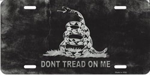 Gadsden Flag On Black Metal License Plate
