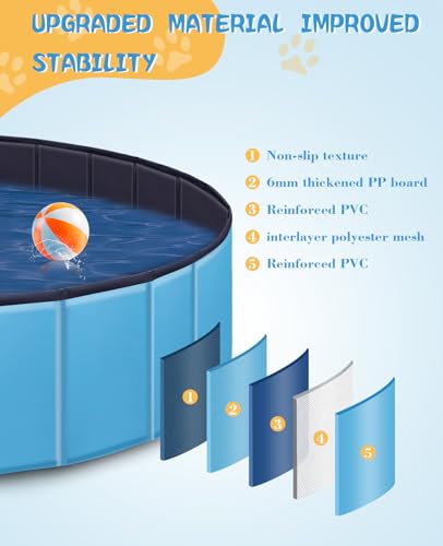 Fageny Paddling Pool for Dogs & Kids, 120x30cm Foldable Dog Swimming Pool Bathtub, Anti Slip Thickened Bottom Portable Pets Bathing Pool for Indoor Outdoor - Image 3