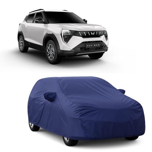 Image of Car Body Cover Compatible with Mahindra XUV 3XO | Water, Dust & UV Protection | Mirror Pockets | Elastic Grip | Triple Stitch XUV 3XO Car Cover (Blue)