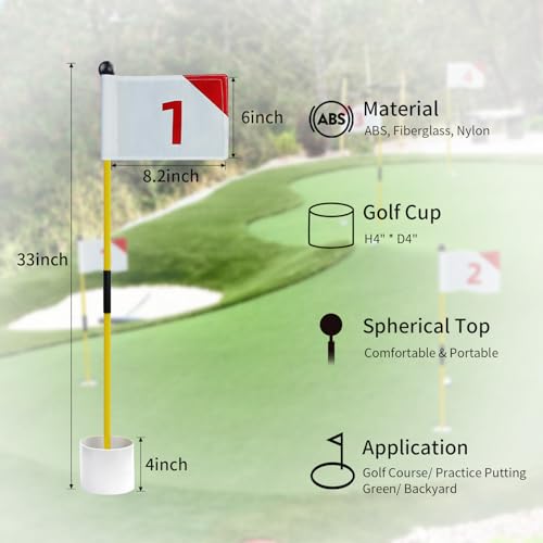 KOFULL Golf Putting Green Flag and Hole Cup for Yard Practice Set, Golf Flag Hole Cup Set, Portable 2-Section Fiberglass Golf Pin Flagstick, Gifts for Golfer - Image 4