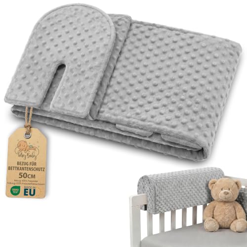 Totsy Baby Funda para protección de Bordes de Cama para cunas Infantiles 50 cm - Protección para armazón de Cama protección contra caídas somier barandilla de Cama Certificado Oeko-Tex Gris Claro