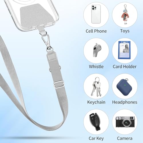 SS Phone Lanyard, 2× Adjustable Phone Neck Strap, 4 × Phone Patches, Universal Multifuctional Cell Phone Lanyards Compatible with Most Smartphones, Black Grey - image 4