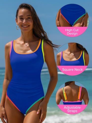 Image of popvil Womens One Piece Swimsuit Modest Neon Bathing Suit