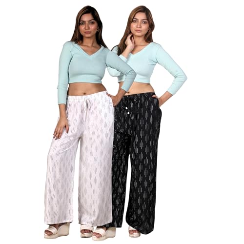 Image of Women's Cotton Rayon Flair Printed Pocket Regular Palazzo Pack of 2