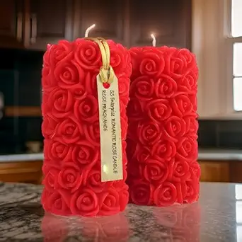 Rose Flower Shape Candle for Home Decor | Romantic Fragrance Candles | Smoke-Free Pillar Candle | Romantic Night (Pack of 2, Red)