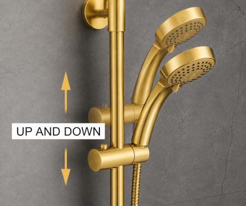 Image of AQUIEEN Sliding Rail for Hand Shower - Premium Height & Angle Adjustable Hand Shower Holder | Wall Mounted Shower Slider Bar for Home, Hotels & Luxury Bathrooms (Brushed Gold)