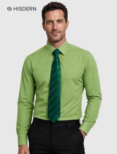 Image of HISDERN Mens Dress Shirt with Tie Pocket Square Set Classic Button Down Shirt Matching Tie Long Sleeve Shirts