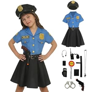 Polizeikostüm Kinder, Polizei Kostüm Kinder Mädchen, Polizistin Mädchen Cop Kostüm Outfit Set, Karneval Mottoparty Halloween Polizeikostüm Ausrüstung Polizeikelle Polizei Spielzeug Faschingskostüme