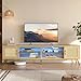 Bestier 80 Inch Natural Rattan TV Stand with Storage for 85 Inch TV, 4-in-1 Mid Century Modern Entertainment Center with LED Lights, Doors and Adjustable Glass Shelves for Living Room, Natural
