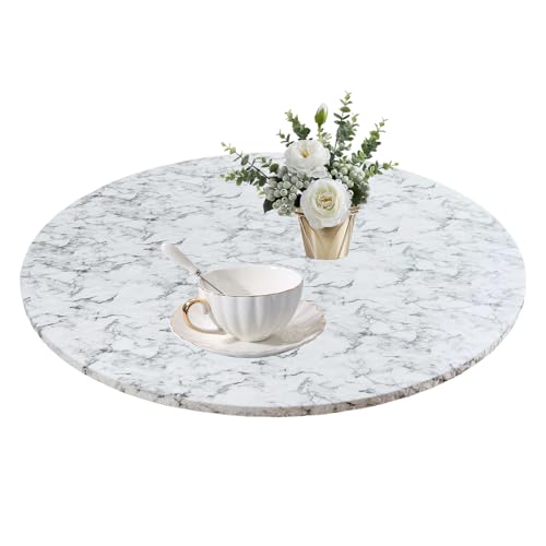 MIPIACE Round Tablecloth Fitted Tablecloth Waterproof Round Table Cloth Wipeable with Flannel Backing Elastic Edge for Outdoor Indoor Kitchen Garden Dining Room(Marble Pattern Diameter 36-44Inch)