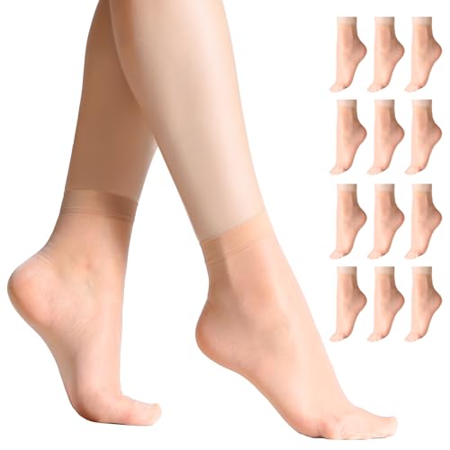 Image of 12 Pairs Women's Ankle High Sheer Socks for Women Nylon Socks Soft Tight Hosiery with Reinforced Toe
