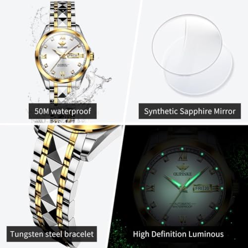 Image of OLEVS Automatic Womens Watch Mechanical Calendar Watches Diamond Fashion Waterproof Female Wrist Watch