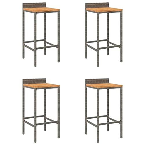 Lumanois Taburetes Altos 4 uds Madera de Acacia y ratán sintético Gris,Mobiliario,Sillas,Taburetes de Cocina,19.5kg-362605