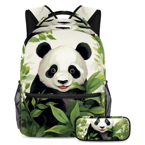 Sac à dos d'école panda lot de 2 avec trousse pour garçons et filles grande capacité