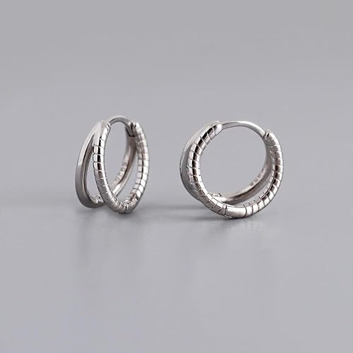 Miniatura 3 de Fine Jewelry 925 Silver Earrings - Double Layered Design - 18K Gold Plated Sterling Silver Hoop Earrings for Women - Hallmark (silver)