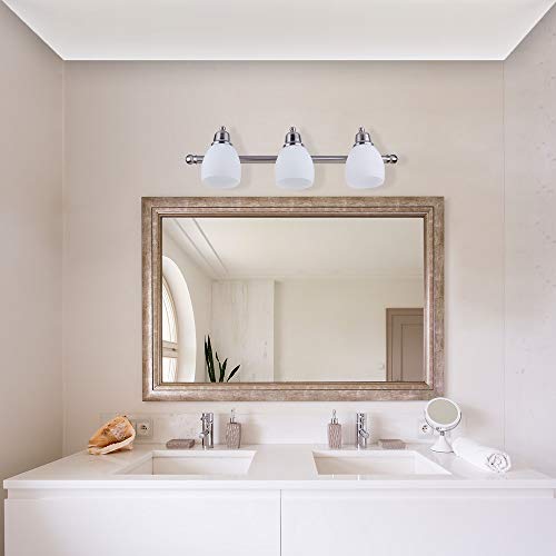 Globe Electric 51229 5-Piece All-In-One Bathroom Accessory Set, With Vanity, Satin Nickel, 3-Light Vanity Light, White Opal Glass Shades, Towel Bar, Toilet Paper Holder, Towel Ring, Robe Hook #TOP7