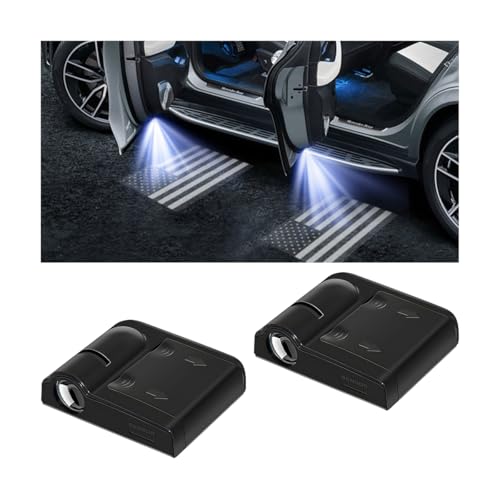 KHGUZ 2PCS American Flag Car Door Lights Logo Projector, LED Wireless Vehicle Door Welcome Courtesy Light, Patriotic Automotive Sensor Ghost Shadow Lamp, Universal for Most Cars (Black)