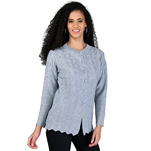 Image of LADYWILLINGTON Women Woollen Round Neck Sweater Heavy Front Long Kadai Cardigan Winter Wear Pure Wool Cardigan for Women Free Size Cotty Warm Cardigans with Side Pockets