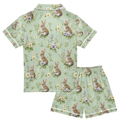 senya Watercolor Rabbit S Satin Summer Pajama Sets Silk Short Sleeve Button Down Sleepwear2