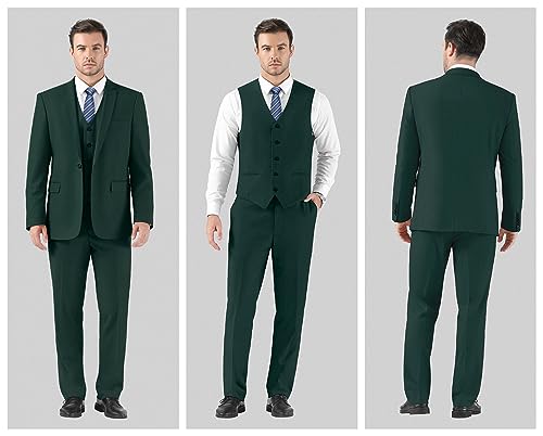 Image of Cooper & Nelson Men's Suit Slim Fit, 3 Piece Suits for Men, One Button Solid Jacket Vest Pants with Tie, Tuxedo Set