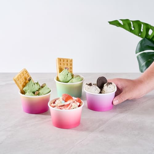 Image of Restaurantware Paper Cups 200 Count 8 Ounce Square Disposable Ice Cream Containers, Leak-Resistant Paper Dessert To Go Cups, Hot And Cold Food, Durable Assorted Ombre Design
