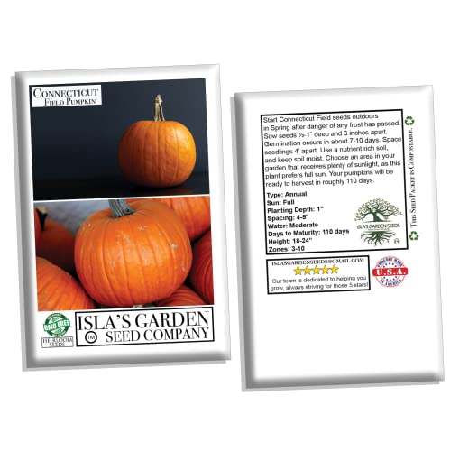 "Connecticut Field" Pumpkin Seeds For Planting, 50+ Heirloom Seeds Per Packet, (Isla's Garden Seeds), Non Gmo Seeds, Botanical Name: Cucurbita Pepo, Great Home Garden Gift #TOP6