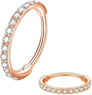 Uhavefun CZ Hinged Segment Nose Rings Hoop 316L Surgical Steel Cubic Zirconia Cartilage Earrings Lip Rings Conch Daith Helix Tragus Body Piercing Jewelry 20G 18G 16G Stainless Steel Septum Piercing Septum Clicker Ring