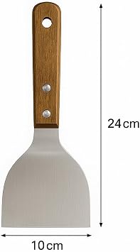 MallArt® Ahşap Saplı Paslanmaz Çelik Spatula – 24cm Eğilimli Çok Amaçlı Mutfak Spatulası | Izgara, Burger, Sebze, Temizlik için Profesyonel Metal Spatula