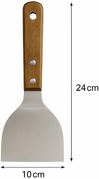 MallArt® Ahşap Saplı Paslanmaz Çelik Spatula – 24cm Eğilimli Çok Amaçlı Mutfak Spatulası | Izgara, Burger, Sebze, Temizlik için Profesyonel Metal Spatula