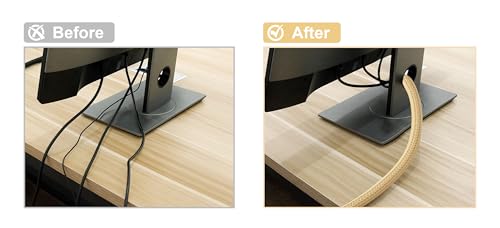 CrocSee 10ft - 1/2 inch Braided Cable Management Sleeve Cord Protector - Self-Wrapping Split Wire Loom for TV/Computer/Home Theater/Engine Bay - Beige