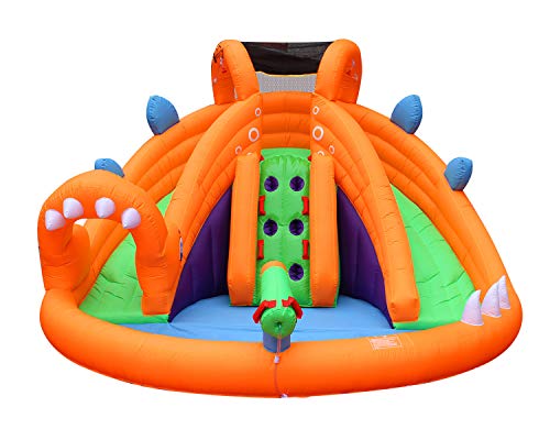 RETRO JUMP Dinosaur Inflatable Bouncer with Blower Dual Slides Water Park Climbing Wall & Splash Pool - Thumbnail 2