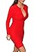 OFTEN Women Lady Keyhole with Metal Buckle Bodycon Pencil Party Dress,Red,Medium