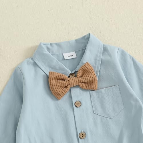 Newborn Baby Boy Fall Outfit Formal Long Sleeve Romper Bow Tie Corduroy Overalls Suspender Pants Set Suit Clothes4