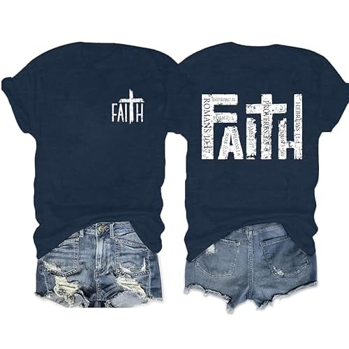 Faith Shirt for Women Christian Cross Graphic Tee Bible Verse Religious Casual Summer Short Sleeve Tops XX-Large Blue
