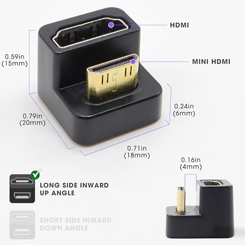Kado 180 Degree Mini HDMI to HDMI 4K 60Hz Adapter U Shaped Mini HDMI Male to HDMI Female Extender Converter for Portable Monitor, Laptop, Tablet, Camera and Projector (Long Side Inward Up Angle) by Kado - Image 2