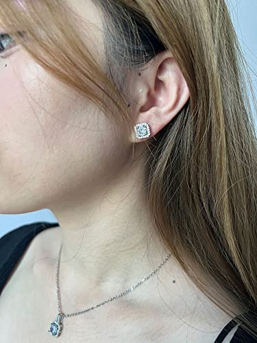Txibikn 4 Pieces Fashion Shiny Square Zircon Crystal Pendent Necklace Earring Ring Jewelry Set for Women Wedding Party Prom Holiday Gifts (Silver)