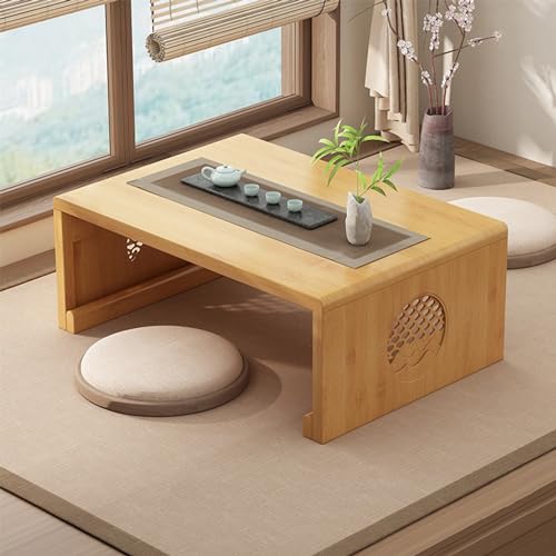 Tavolino da tè cinese in bambù Tavolino da caffè pieghevole giapponese Tavolo da altare la meditazione Tavolo Tatami pieghevole portatile basso soggiorno,decorazione domestica (Legno, 80*50*30cm)