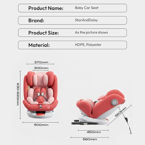 Image of StarAndDaisy Car Seat for Baby 0 to 12 Years /Baby Car Seat with ISOFIX / 360 Rotation / 5 Point Safety Belt / 3 Level Reclining / Multi Level Hight Adjustment / Convertible Baby Car Seat for Comfort & Safety - Pink