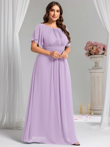 Image of Ever-Pretty Plus Elegant Formal Dresses for Curvy Women Round Neck Short Sleeves Chiffon Bridesmaid Mother of The Bride Dress