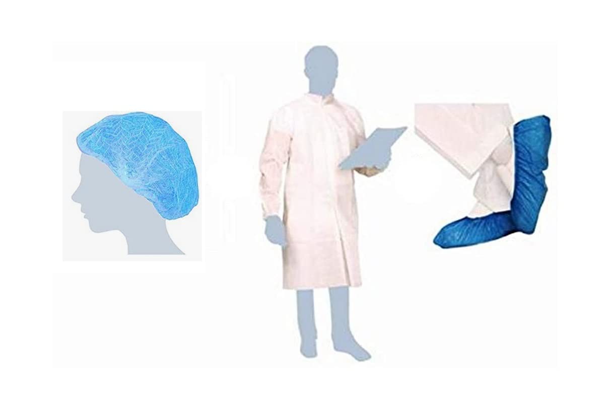 Kit Visitatore Monouso 10 Pezzi Camice Copriscarpe e Cuffia Protezione