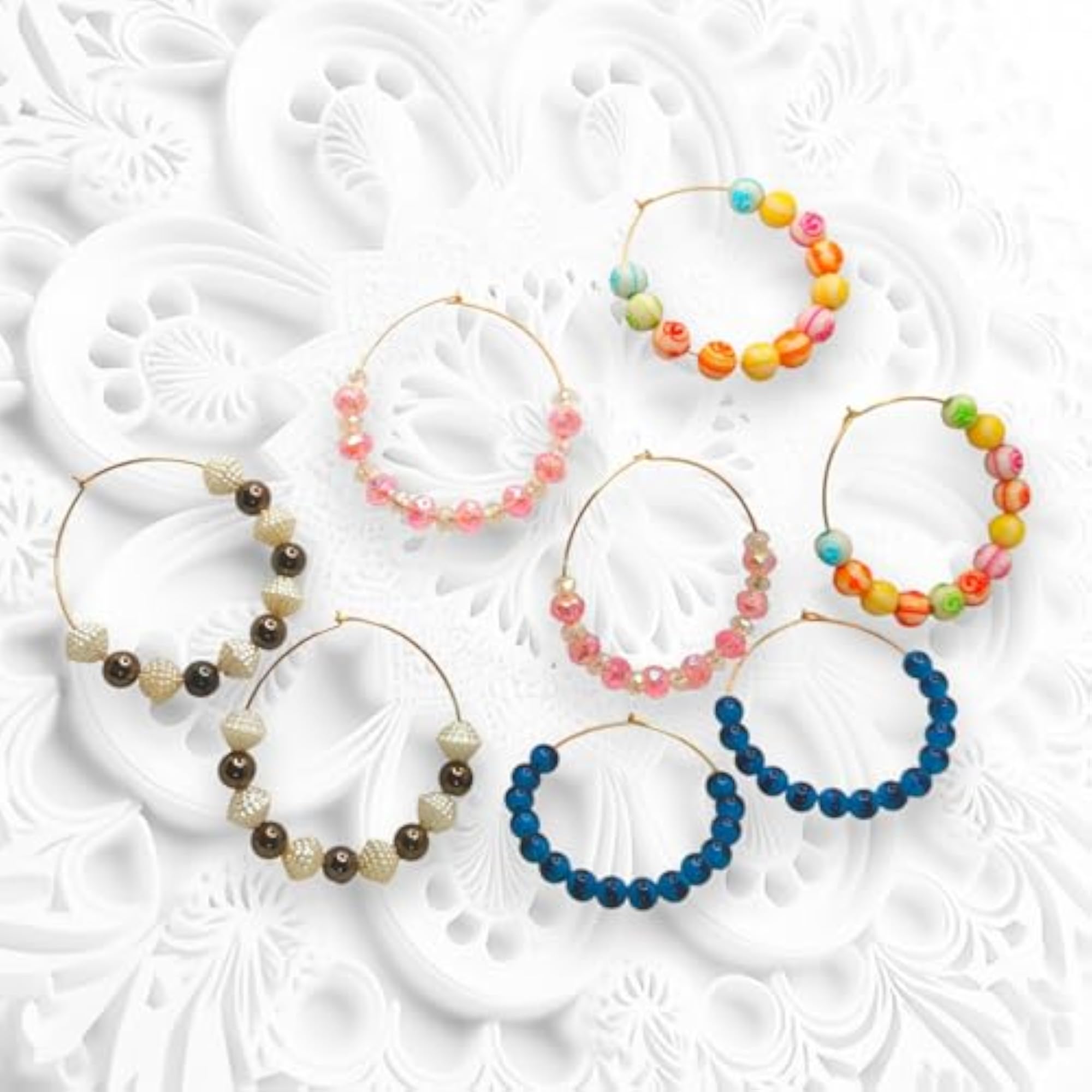 Colorful Beaded Hoop Earrings Set, Gold Wire