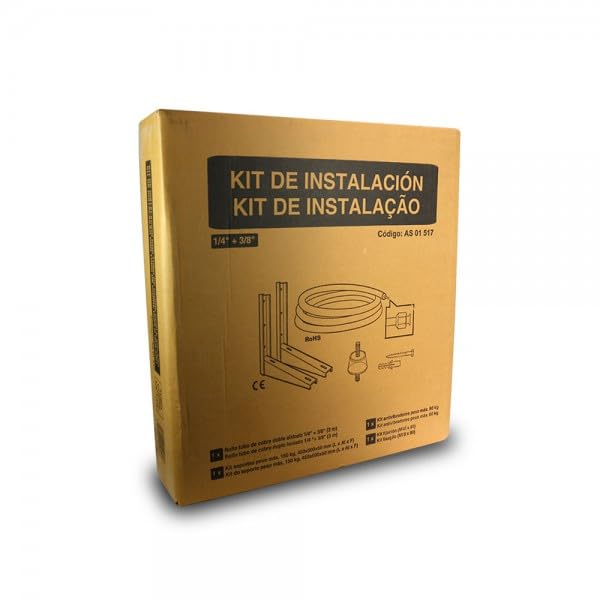 Kit instalación aire acondicionado, escuadras soporte compresor, tuberías de cobre aislado 5m 1/4 3/8, silentblock, tornillería.