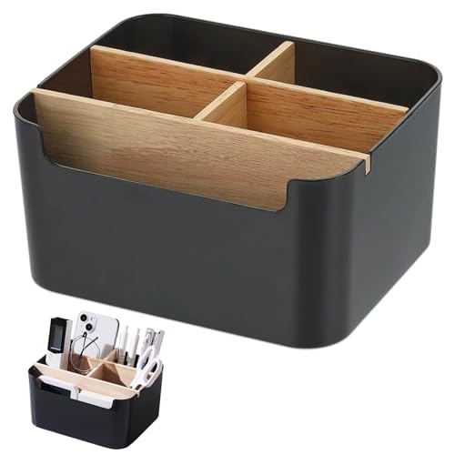 JOKILY Organiseur de bureau à 5 compartiments en bambou avec porte-stylos, noir