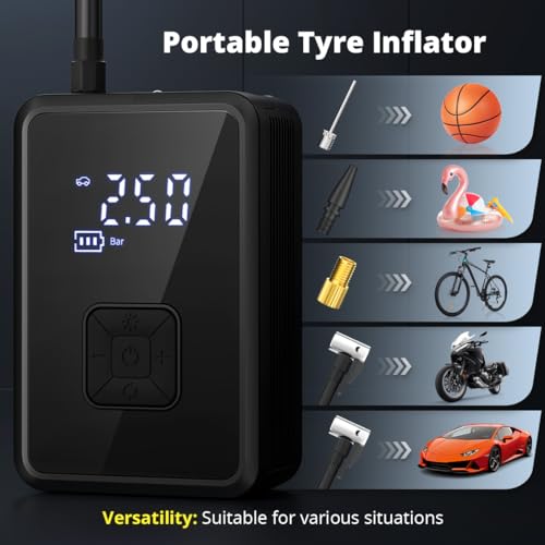 Oasser Draagbare luchtpomp, 150 psi, automatische automaat met budget-modus, 4000 mAh powerbank, lcd-display, noodverlichting, type C, voor auto/fiets/motorfiets - Afbeelding 3