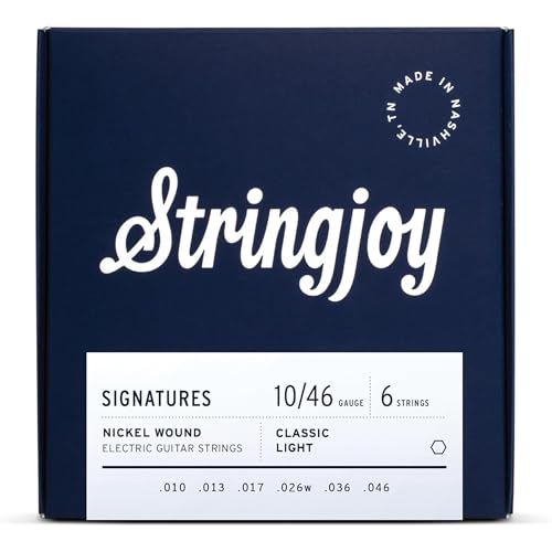 Stringjoy Signatures 10-46 Classic Light electric guitar strings – Nickel Wound Electric Guitar Strings – Balanced tension and Optimal tone, Electric 6 String Set, 1-Pack - Les Beatles, Paul McCartney, John Lennon, RIngo Starr, George Harrison Stringjoy Signatures 10-46 Classic Light electric guitar strings – Nickel Wound Electric Guitar Strings - Balanced tension and Optimal tone, Electric 6 String Set, 1-Pack