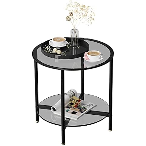 Artloge Coffee Table Round Glass Side Table 2 Shelves Sofa Table Large Table Top 50 cm Small Table Top 46.2 cm High 49.5 cm Cover