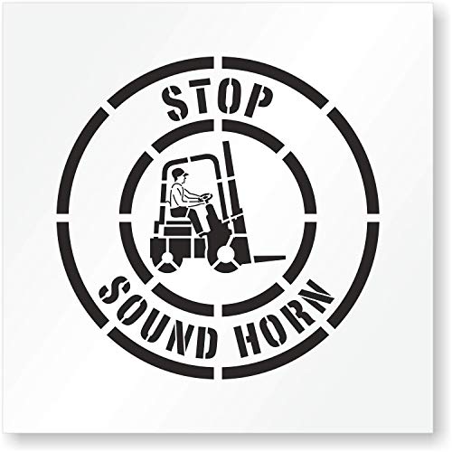 SmartSign 24 x 24 inches Stop Sound Horn Reusable Stencil with Forklift Symbol in 18" Circle, 63 Mil Plastic, Easy to Wash, for Warehouses, Industrial Parks, Construction Sites, USA Made