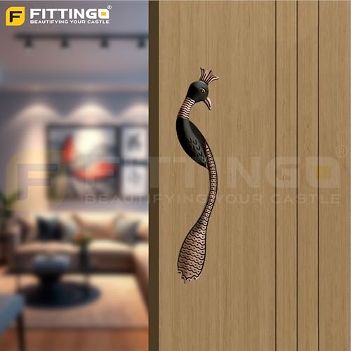 Image of Peacock Design Main Door Handle 15 Inch|Copper Antique Finish Pull Handle| Zinc Alloy Handle for Wooden & Glass Doors |Home, Office & Hotels | Hole-to-Hole 300mm | 3 Years Warranty | Set of 1